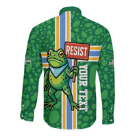 Personalized Resist Portland Frog Long Sleeve Button Shirt Frog Activist Protest City - Wonder Print Shop