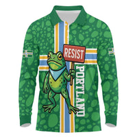 Personalized Resist Portland Frog Long Sleeve Polo Shirt Frog Activist Protest City - Wonder Print Shop