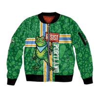 Personalized Resist Portland Frog Sleeve Zip Bomber Jacket Frog Activist Protest City - Wonder Print Shop