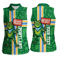 Personalized Resist Portland Frog Women Sleeveless Polo Shirt Frog Activist Protest City - Wonder Print Shop