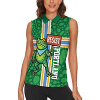 Personalized Resist Portland Frog Women Sleeveless Polo Shirt Frog Activist Protest City - Wonder Print Shop