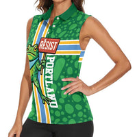 Personalized Resist Portland Frog Women Sleeveless Polo Shirt Frog Activist Protest City - Wonder Print Shop
