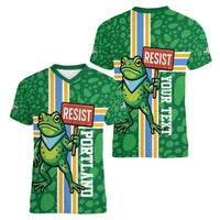 Personalized Resist Portland Frog Women V-Neck T-Shirt Frog Activist Protest City - Wonder Print Shop