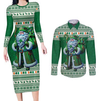 Ireland Christmas Couples Matching Long Sleeve Bodycon Dress and Long Sleeve Button Shirt Irish Santa Claus - Wonder Print Shop