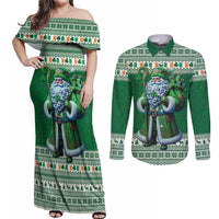 Ireland Christmas Couples Matching Off Shoulder Maxi Dress and Long Sleeve Button Shirt Irish Santa Claus - undefined