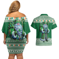 Ireland Christmas Couples Matching Off Shoulder Short Dress and Hawaiian Shirt Irish Santa Claus - Wonder Print Shop