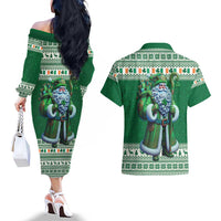 Ireland Christmas Couples Matching Off The Shoulder Long Sleeve Dress and Hawaiian Shirt Irish Santa Claus - Wonder Print Shop