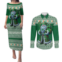 Ireland Christmas Couples Matching Puletasi and Long Sleeve Button Shirt Irish Santa Claus - Wonder Print Shop