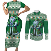 Ireland Christmas Couples Matching Short Sleeve Bodycon Dress and Long Sleeve Button Shirt Irish Santa Claus - undefined
