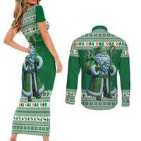 Ireland Christmas Couples Matching Short Sleeve Bodycon Dress and Long Sleeve Button Shirt Irish Santa Claus - undefined