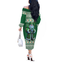 Ireland Christmas Off The Shoulder Long Sleeve Dress Irish Santa Claus - Wonder Print Shop