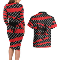 Albania Beast Couples Matching Long Sleeve Bodycon Dress and Hawaiian Shirt Ripped Flag Graphic - Wonder Print Shop