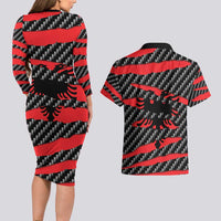Albania Beast Couples Matching Long Sleeve Bodycon Dress and Hawaiian Shirt Ripped Flag Graphic - Wonder Print Shop
