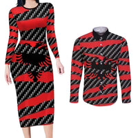Albania Beast Couples Matching Long Sleeve Bodycon Dress and Long Sleeve Button Shirt Ripped Flag Graphic - Wonder Print Shop