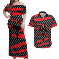 Albania Beast Couples Matching Off Shoulder Maxi Dress and Hawaiian Shirt Ripped Flag Graphic - Wonder Print Shop