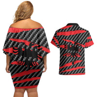 Albania Beast Couples Matching Off Shoulder Short Dress and Hawaiian Shirt Ripped Flag Graphic - Wonder Print Shop