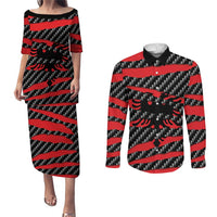 Albania Beast Couples Matching Puletasi and Long Sleeve Button Shirt Ripped Flag Graphic - Wonder Print Shop