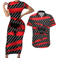 Albania Beast Couples Matching Short Sleeve Bodycon Dress and Hawaiian Shirt Ripped Flag Graphic - Wonder Print Shop