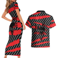 Albania Beast Couples Matching Short Sleeve Bodycon Dress and Hawaiian Shirt Ripped Flag Graphic - Wonder Print Shop