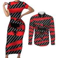 Albania Beast Couples Matching Short Sleeve Bodycon Dress and Long Sleeve Button Shirt Ripped Flag Graphic - Wonder Print Shop