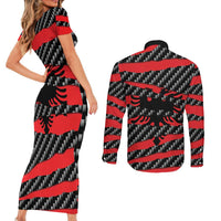 Albania Beast Couples Matching Short Sleeve Bodycon Dress and Long Sleeve Button Shirt Ripped Flag Graphic - Wonder Print Shop