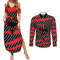 Albania Beast Couples Matching Summer Maxi Dress and Long Sleeve Button Shirt Ripped Flag Graphic - Wonder Print Shop