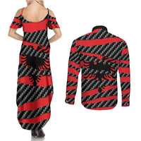 Albania Beast Couples Matching Summer Maxi Dress and Long Sleeve Button Shirt Ripped Flag Graphic - Wonder Print Shop