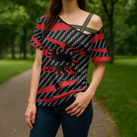 Albania Beast Cross Shoulder Shirt Ripped Flag Graphic - Wonder Print Shop