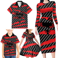 Albania Beast Family Matching Long Sleeve Bodycon Dress and Hawaiian Shirt Ripped Flag Graphic - Wonder Print Shop