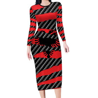 Albania Beast Family Matching Long Sleeve Bodycon Dress and Hawaiian Shirt Ripped Flag Graphic - Wonder Print Shop