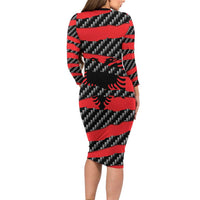 Albania Beast Family Matching Long Sleeve Bodycon Dress and Hawaiian Shirt Ripped Flag Graphic - Wonder Print Shop