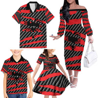 Albania Beast Family Matching Off The Shoulder Long Sleeve Dress and Hawaiian Shirt Ripped Flag Graphic - Wonder Print Shop