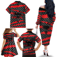Albania Beast Family Matching Off The Shoulder Long Sleeve Dress and Hawaiian Shirt Ripped Flag Graphic - Wonder Print Shop