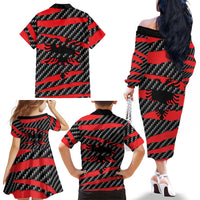 Albania Beast Family Matching Off The Shoulder Long Sleeve Dress and Hawaiian Shirt Ripped Flag Graphic - Wonder Print Shop
