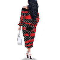 Albania Beast Family Matching Off The Shoulder Long Sleeve Dress and Hawaiian Shirt Ripped Flag Graphic - Wonder Print Shop