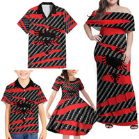 Albania Beast Family Matching Off Shoulder Maxi Dress and Hawaiian Shirt Ripped Flag Graphic - Wonder Print Shop