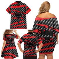 Albania Beast Family Matching Off Shoulder Short Dress and Hawaiian Shirt Ripped Flag Graphic - Wonder Print Shop