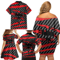 Albania Beast Family Matching Off Shoulder Short Dress and Hawaiian Shirt Ripped Flag Graphic - Wonder Print Shop