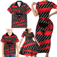 Albania Beast Family Matching Short Sleeve Bodycon Dress and Hawaiian Shirt Ripped Flag Graphic - Wonder Print Shop