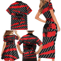 Albania Beast Family Matching Short Sleeve Bodycon Dress and Hawaiian Shirt Ripped Flag Graphic - Wonder Print Shop