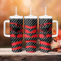 Albania Beast Tumbler With Handle Ripped Flag Graphic - Wonder Print Shop