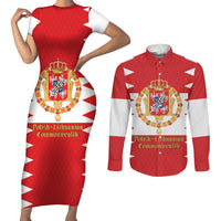 Personalized Polish-Lithuanian Commonwealth Couples Matching Short Sleeve Bodycon Dress and Long Sleeve Button Shirt Royal Coat Of Arms Style