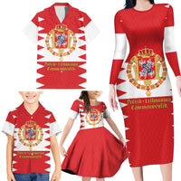 Personalized Polish-Lithuanian Commonwealth Family Matching Long Sleeve Bodycon Dress and Hawaiian Shirt Royal Coat Of Arms Style