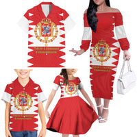 Personalized Polish-Lithuanian Commonwealth Family Matching Off The Shoulder Long Sleeve Dress and Hawaiian Shirt Royal Coat Of Arms Style