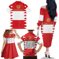 Personalized Polish-Lithuanian Commonwealth Family Matching Off The Shoulder Long Sleeve Dress and Hawaiian Shirt Royal Coat Of Arms Style