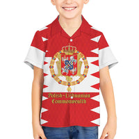 Personalized Polish-Lithuanian Commonwealth Family Matching Off The Shoulder Long Sleeve Dress and Hawaiian Shirt Royal Coat Of Arms Style