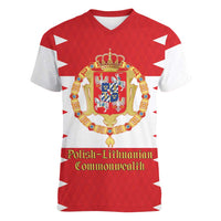 Personalized Polish-Lithuanian Commonwealth Women V-Neck T-Shirt Royal Coat Of Arms Style