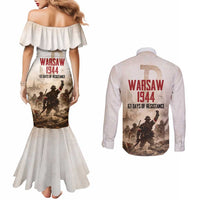Polish Kotwica Warsaw Uprising 1944 Couples Matching Mermaid Dress and Long Sleeve Button Shirt 63 Days of Resistance WWII