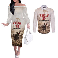 Polish Kotwica Warsaw Uprising 1944 Couples Matching Off The Shoulder Long Sleeve Dress and Long Sleeve Button Shirt 63 Days of Resistance WWII