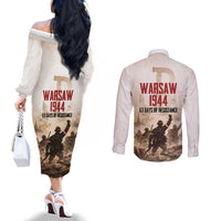 Polish Kotwica Warsaw Uprising 1944 Couples Matching Off The Shoulder Long Sleeve Dress and Long Sleeve Button Shirt 63 Days of Resistance WWII